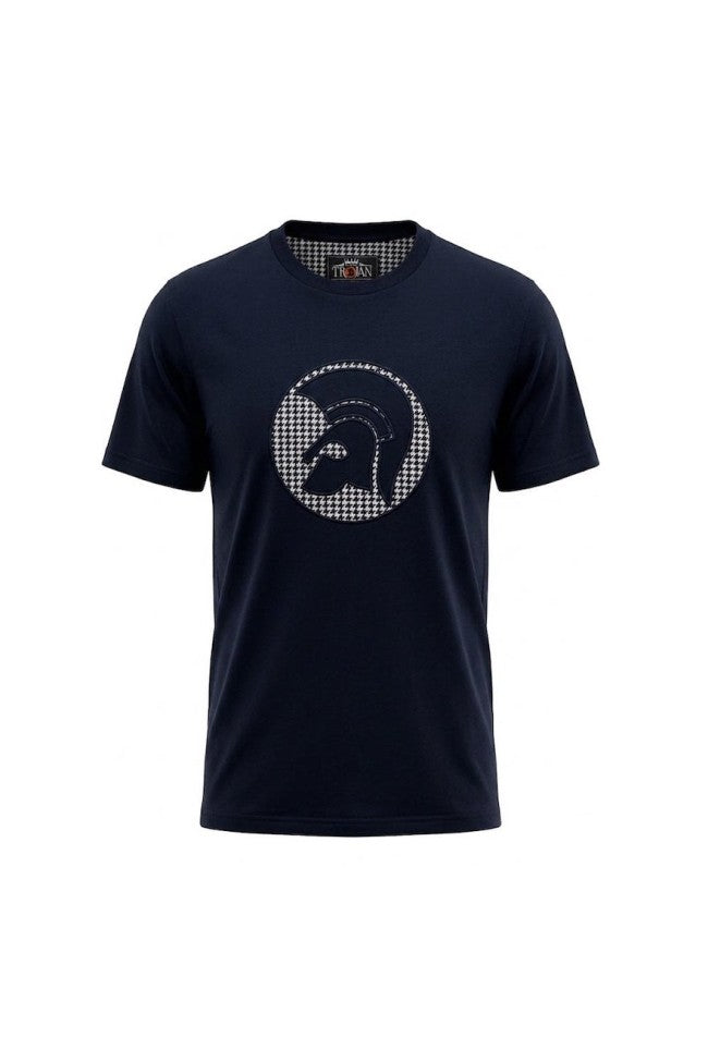 TROJAN | Applique Houndstooth Jacquard T-Shirt — Navy (TR/9138)