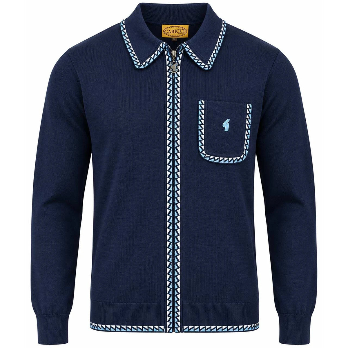 Gabicci Vintage Nick Long Sleeve Zip-Thru Knit Polo - Navy (V57GM25)