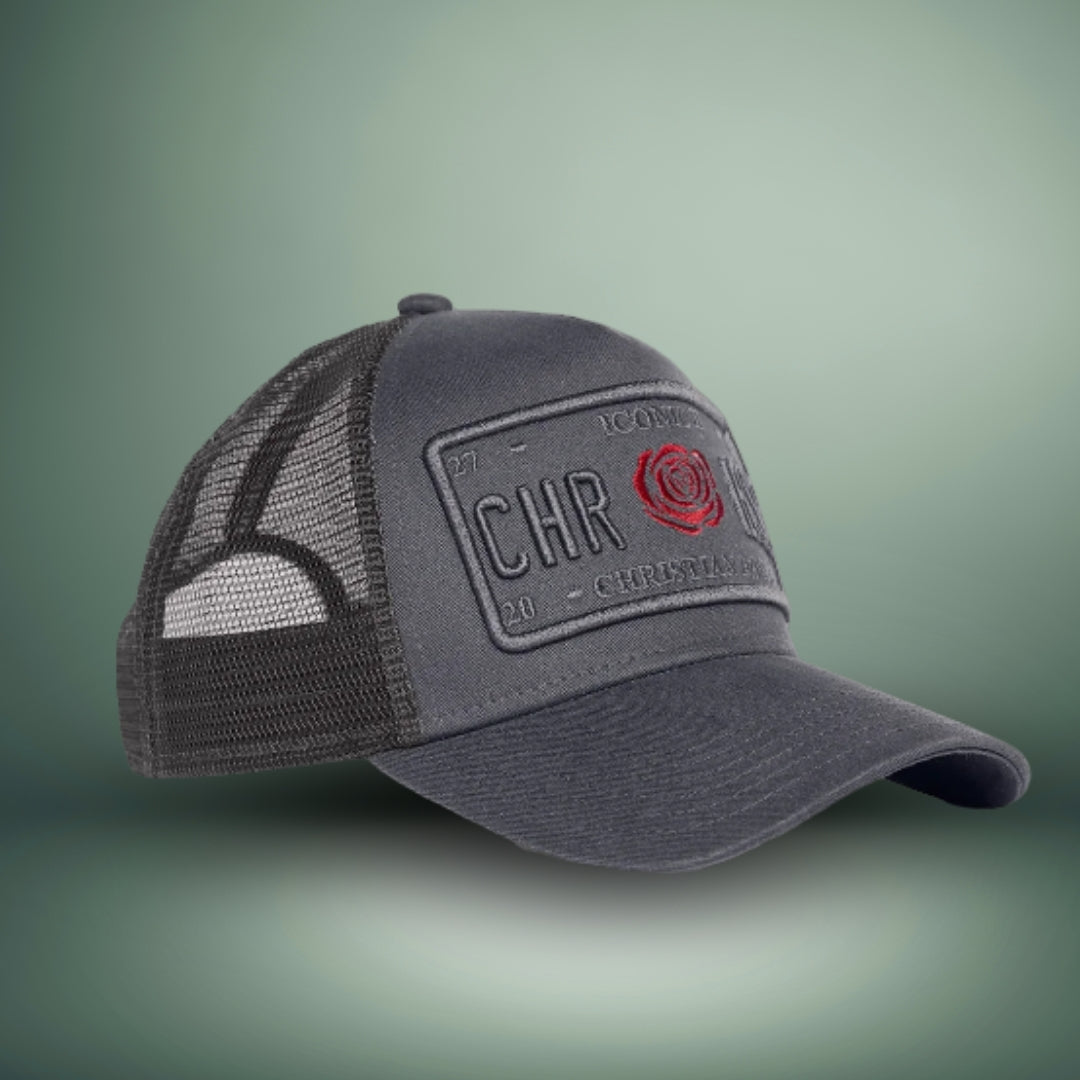CHRISTIAN ROSE Red Rose Caps /Grey - CR019GR