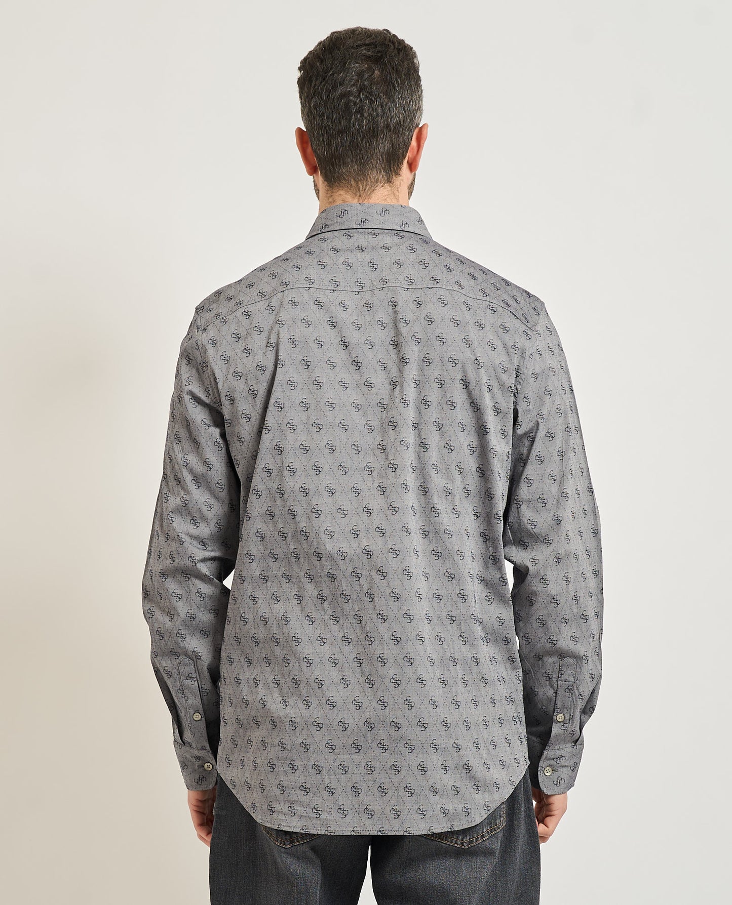 Guess men's Cotton Shirt with all-over logo | Grey - M6GH18 W113 FBDB