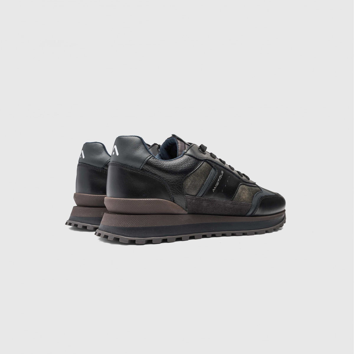 Ambitious Shoes | PARK Leather & Suede Smart Runner Sneakers — Black (14434-7316AM)