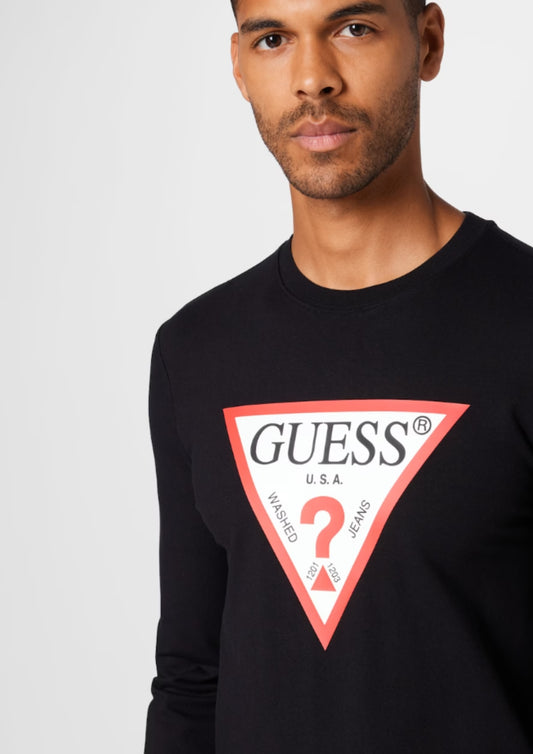 Guess Audley Classic Logo Crew Neck Sweatshirt – Men's Black