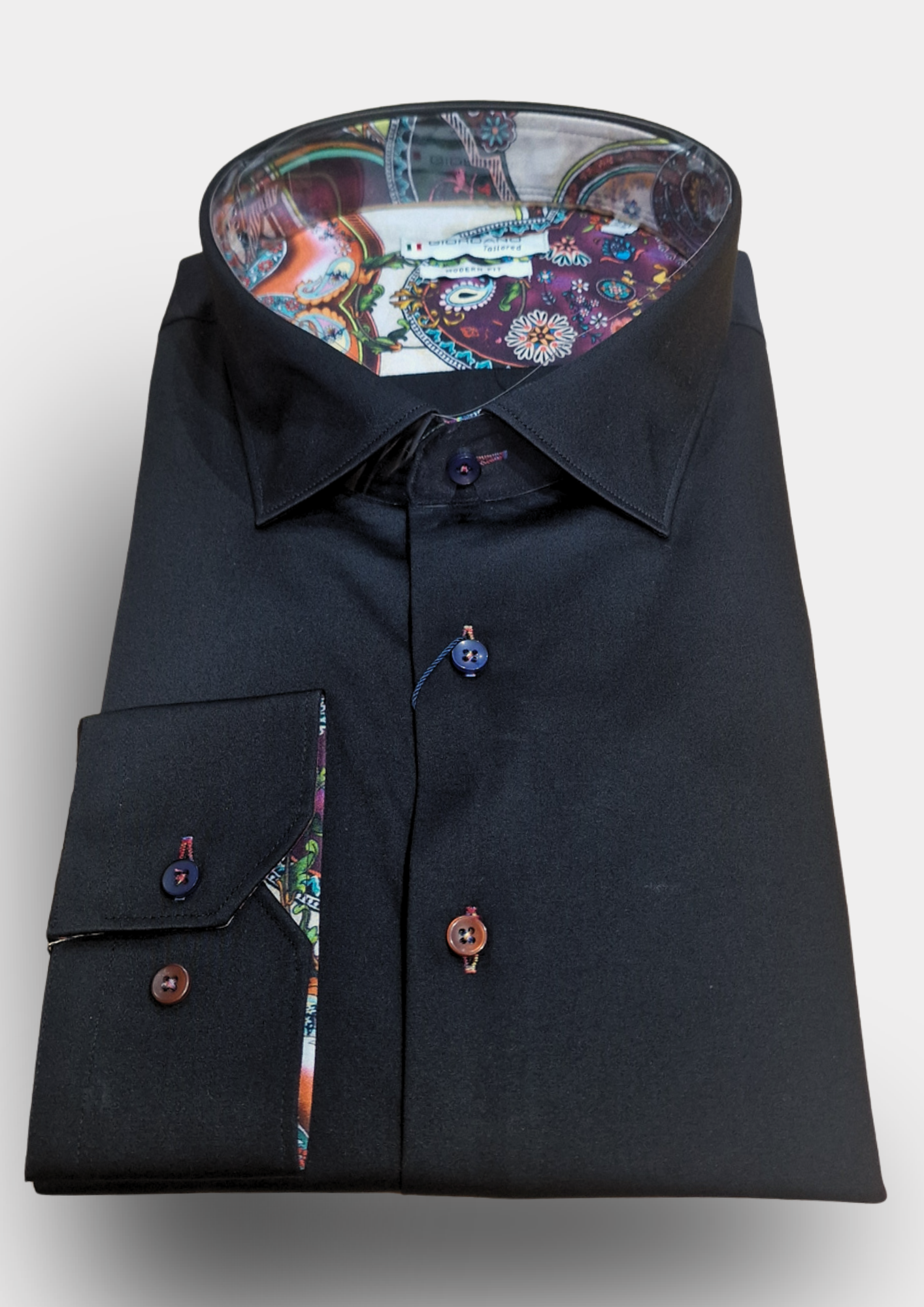 GIORDANO - Classic Black Shirt with Paisley Trim | Black - 627812-45