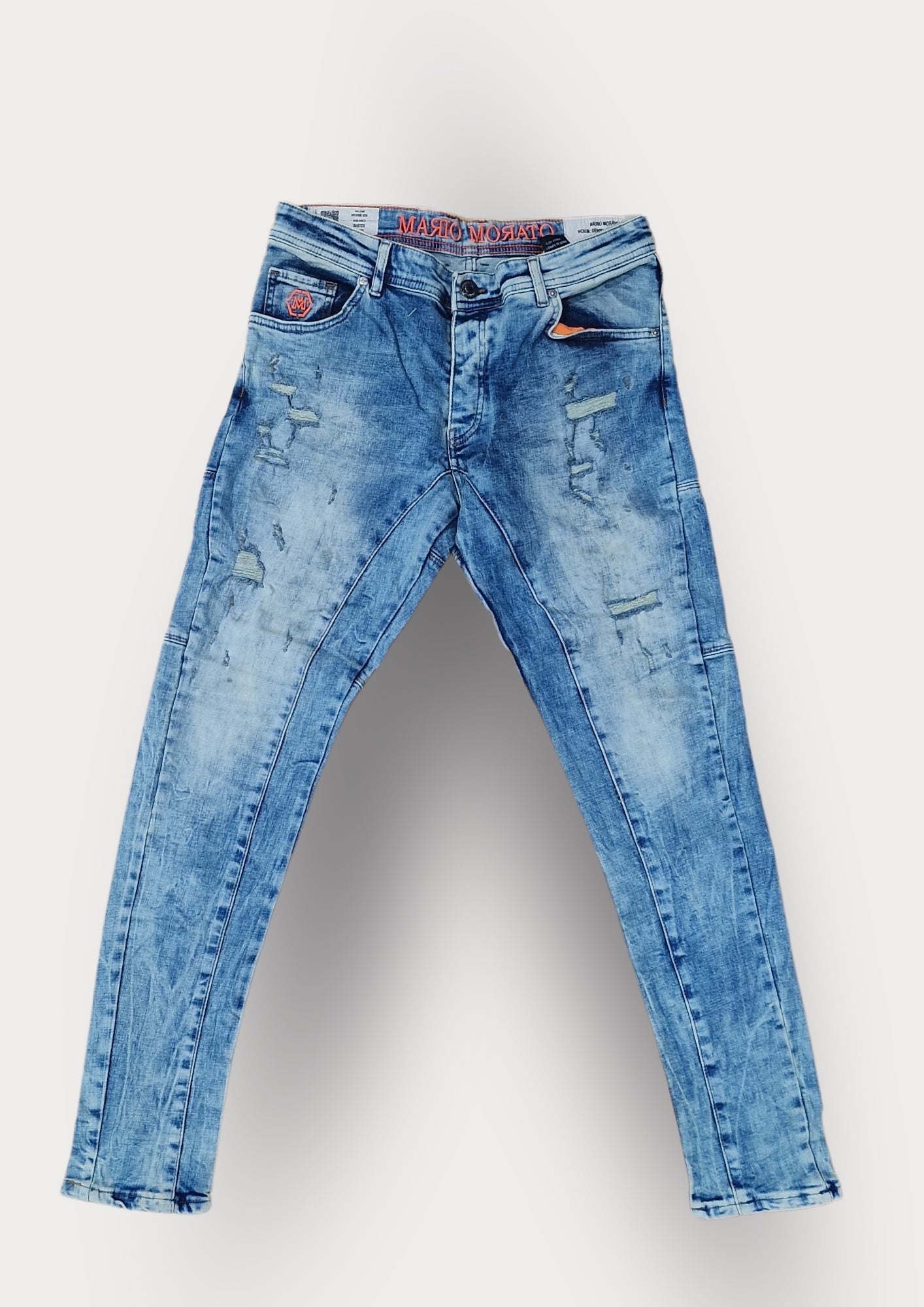 MARIO MORATO Distressed Light Wash Jeans: Rebel Edge Meets Refined Style