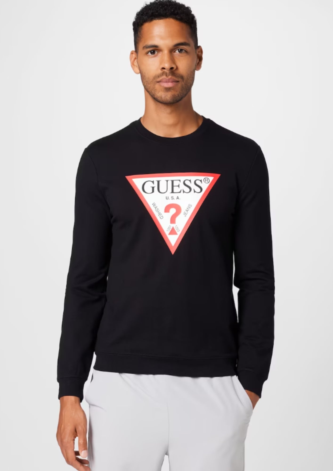 Guess Audley Classic Logo Crew Neck Sweatshirt – Men's Black