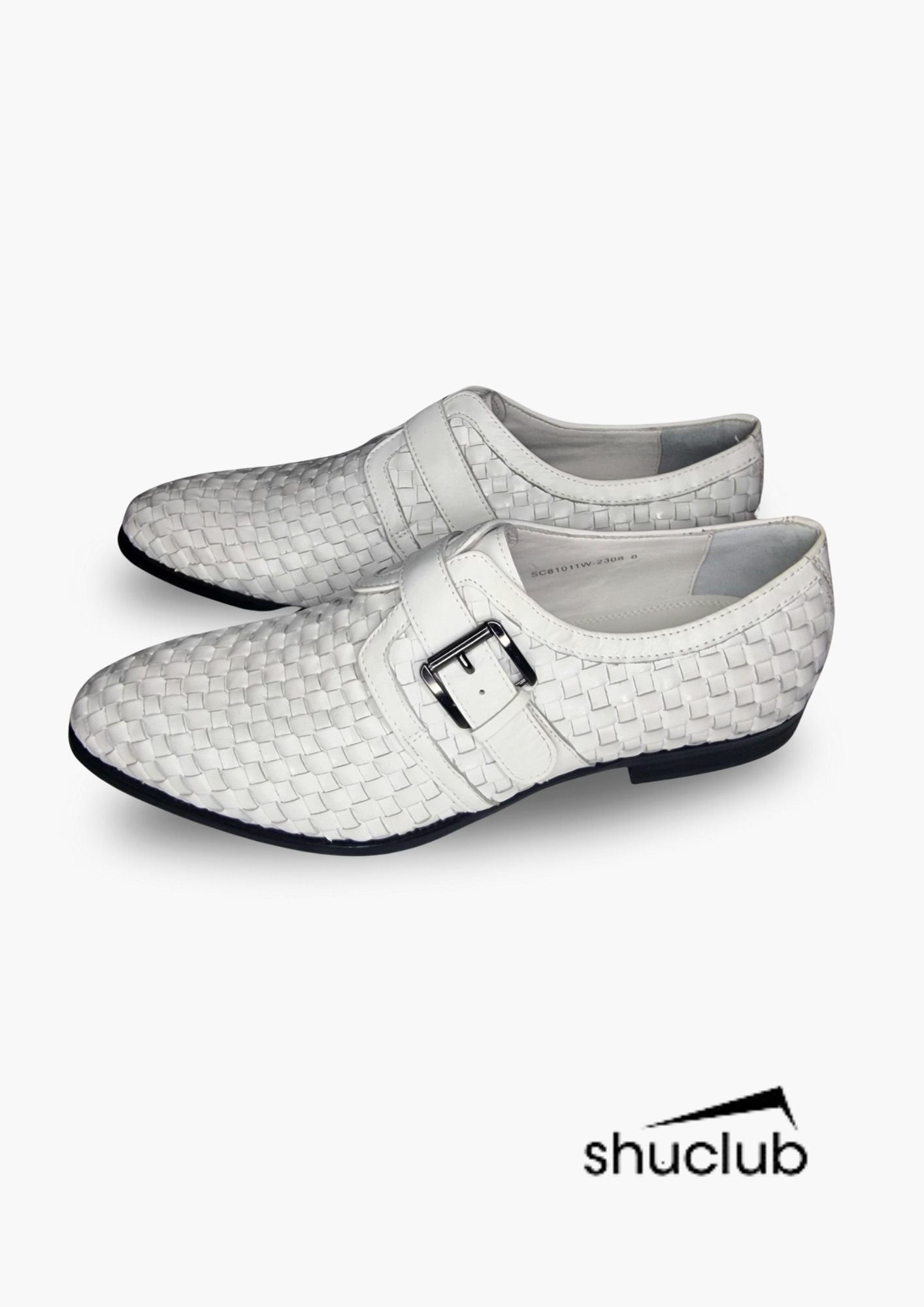 SHUCLUB Single Monk Woven Leather shoes | White - SC81011W-2308