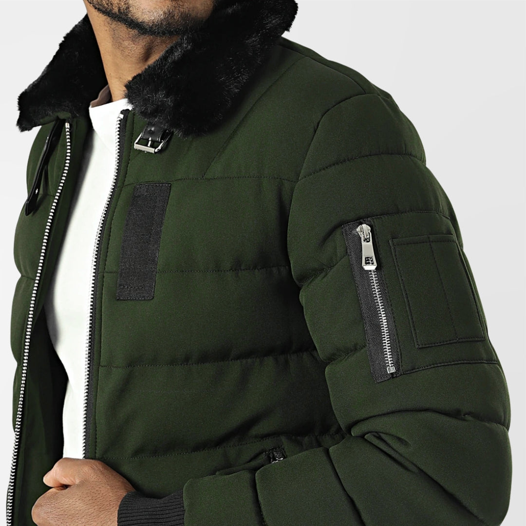 KYMAXX Fur Collar Down Jacket | Army Green - 271-58