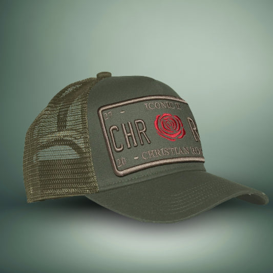 CHRISTIAN ROSE Red Rose Caps / Military Green - CR019OR