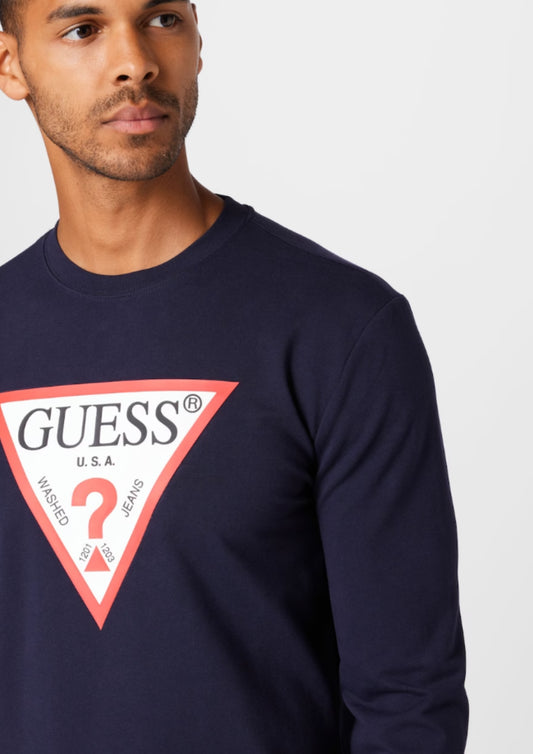 Guess Audley Classic Logo Crew Neck Sweatshirt – Men's Navy