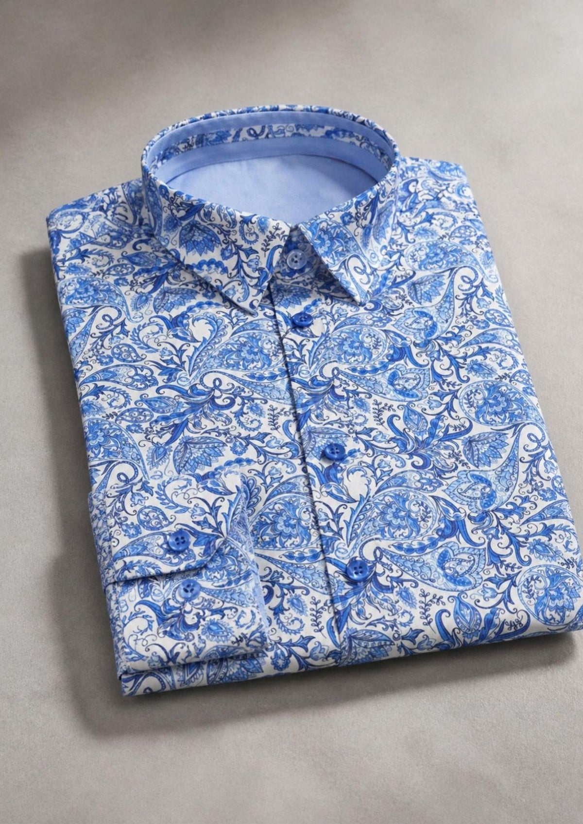 Wilson & Sloane 100% Cotton Paisley Long Sleeve Shirt — Indigo (3013)