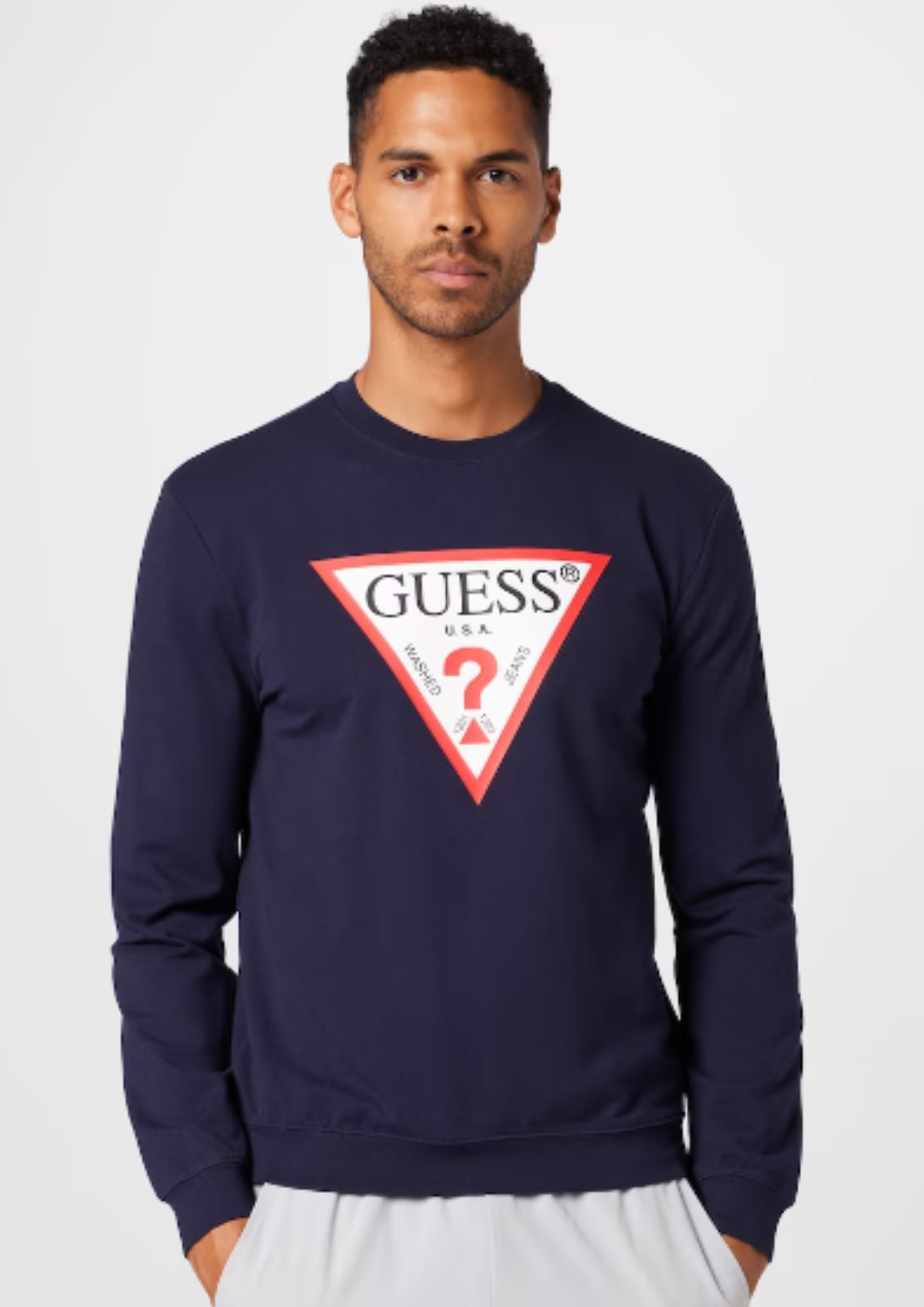 Guess Audley Classic Logo Crew Neck Sweatshirt – Men's Navy
