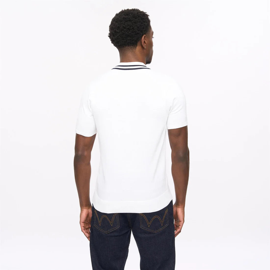 White Gabicci short sleeve zip neck knit polo shirt by Clique, featuring a classic collar and subtle branding details.