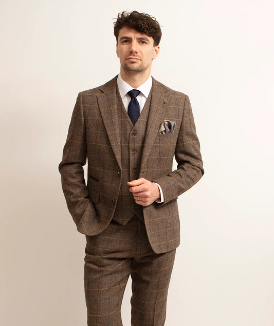 Fratelli Sergio - 3 Pcs Tweed Suit | Brown - FJK1086