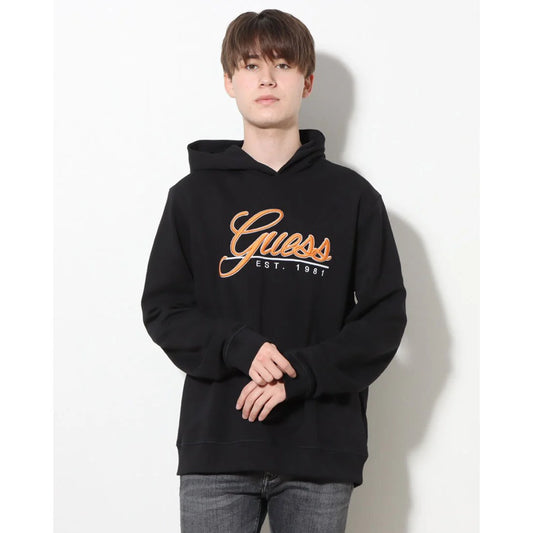 GUESS Logo Beau Hoodie Sweatshirt | Black / Orange/ White- M3GQ36KBK32 - JBLK