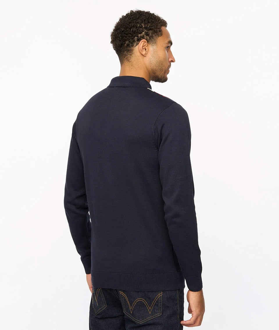 Gabicci Searle - Long Sleeve Knitted Polo | Navy - V55GM00