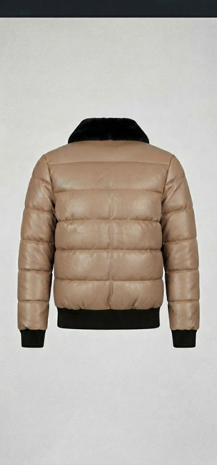 KYMAXX Quilted PU Puffer Bomber Jacket - Beige (Style 5448-212)