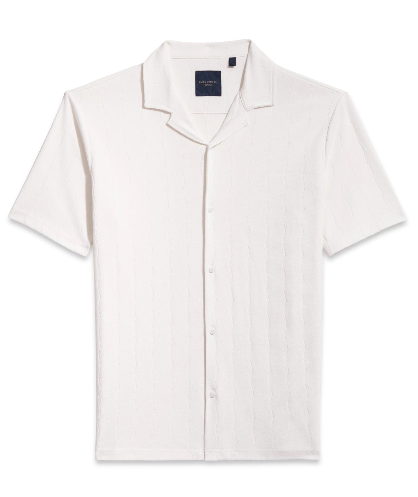 GUIDE London - Short Sleeve Knitted Button Through Revere Collar Jersey Shirt / Ecru - HS2829