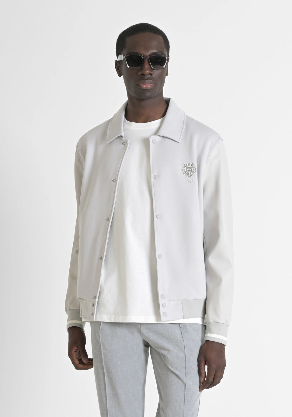 Antony Morato - REGULAR FIT SWEATSHIRT IN COTTON BLEND WITH FAUX LEATHER / Ice - MMFL01047-FA150178-1013
