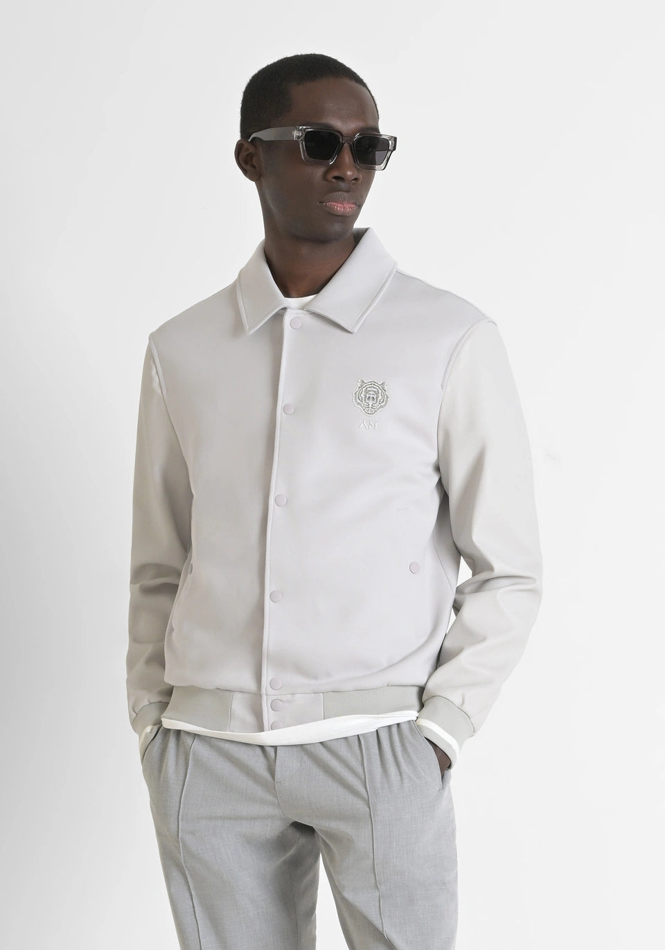 Antony Morato - REGULAR FIT SWEATSHIRT IN COTTON BLEND WITH FAUX LEATHER / Ice - MMFL01047-FA150178-1013