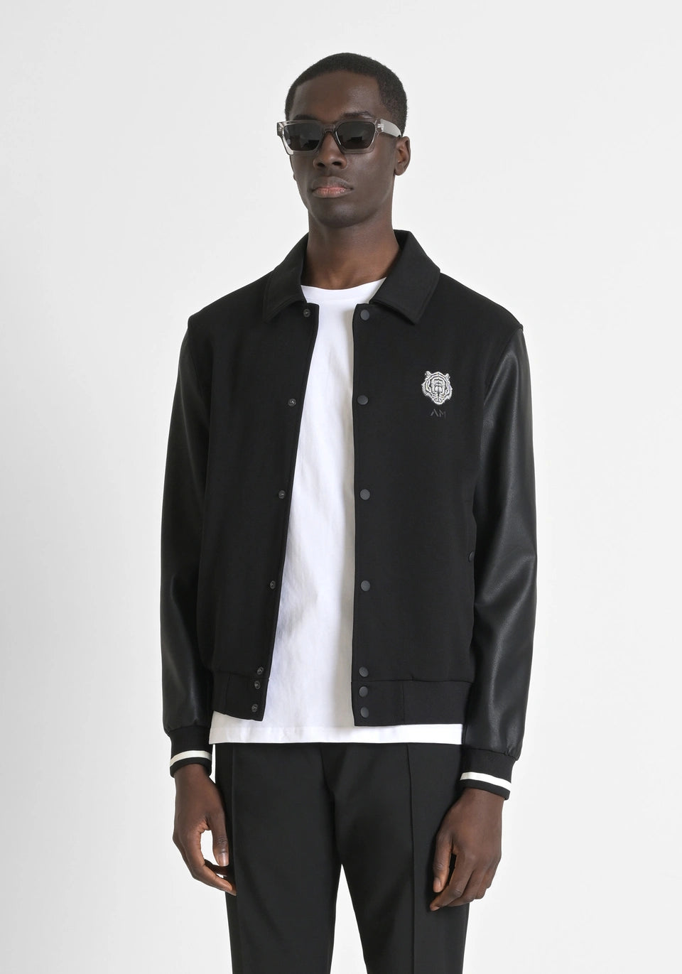 Antony Morato - REGULAR FIT SWEATSHIRT IN COTTON BLEND WITH FAUX LEATHER INSERTS / Black - MMFL01047-FA150178-9000
