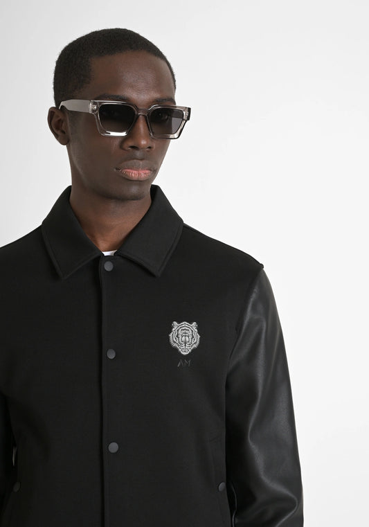 Antony Morato -  REGULAR FIT SWEATSHIRT IN COTTON BLEND WITH FAUX LEATHER INSERTS / Black - MMFL01047-FA150178-9000