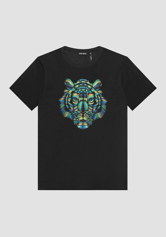 Antony Morato Slim Fit Cotton T-shirt | Black - Tiger Print - MMKS02406 - 9000