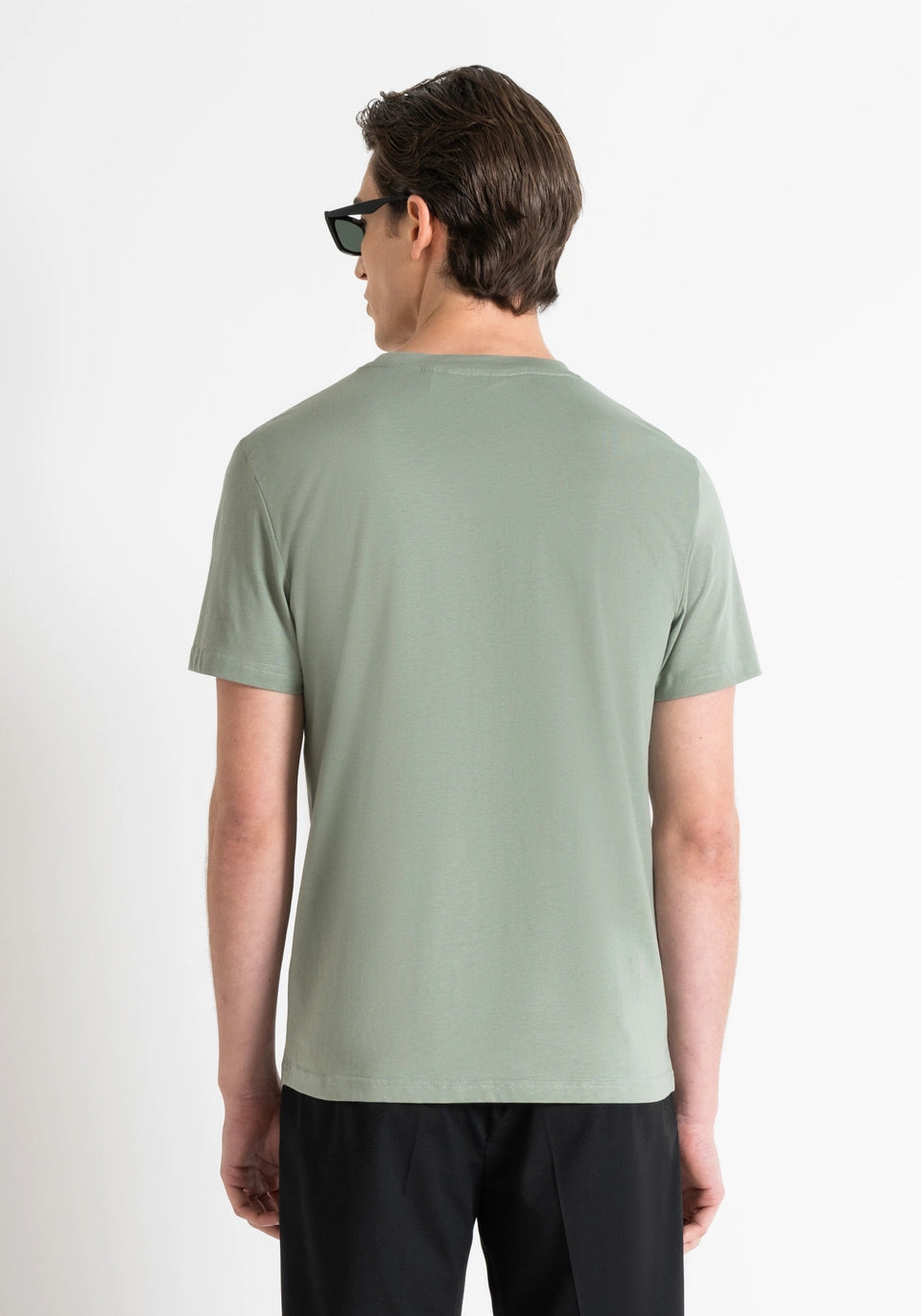 Antony Morato Slim Fit Cotton T-shirt | Green- Matt Plastic Logo PRINT - MMKS02407 - 4077