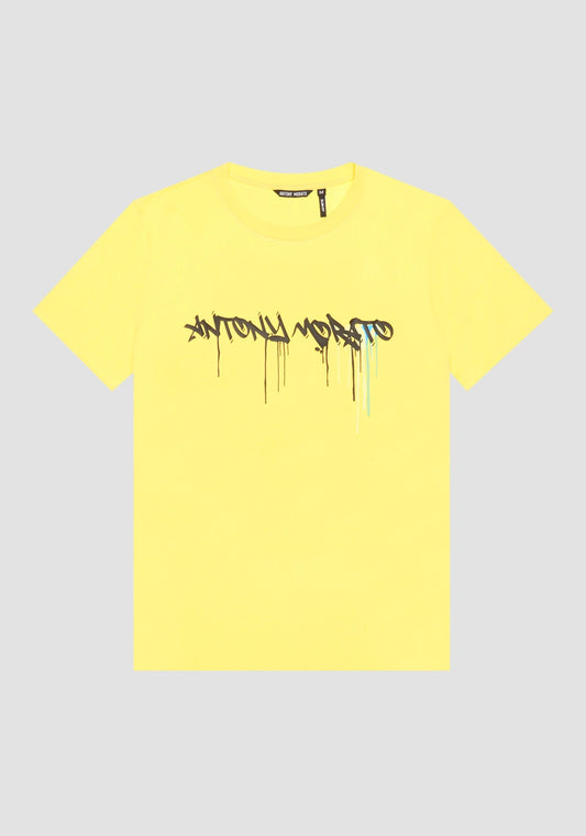 Antony Morato Slim Fit Cotton T-shirt | Lemon - Matt Plastic Logo PRINT - MMKS02407 - 8054