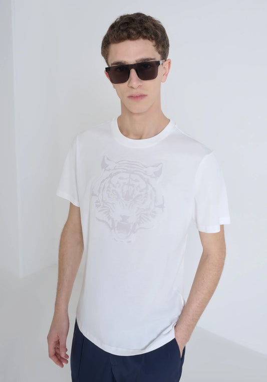 Antony Morato - HO CHI MINH - REGULAR FIT 100% COTTON JERSEY T-SHIRT WITH EMBOSSED TIGER PRINT/ Cream- MMKS02501-FA100240-1011