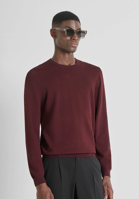 ANTONY MORATO - Slim Fit Jacquard Sweater | Dark Cherry - MMSW01524 5105