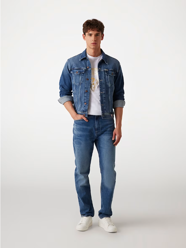 GUESS Front Gold Triangle Embossed Men T-Shirt / White - M5R149K9RM1 - G011