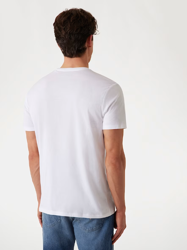 GUESS Front Gold Triangle Embossed Men T-Shirt / White - M5R149K9RM1 - G011