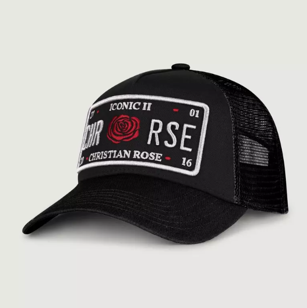 CHRISTIAN ROSE Red Rose Caps / Black / White / Red - CR019BWR
