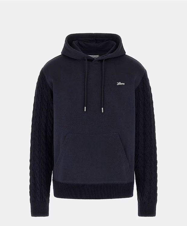 GUESS - Logo Jersey/Knit Hoodie | Navy - M5BQ15K0981-G7V2