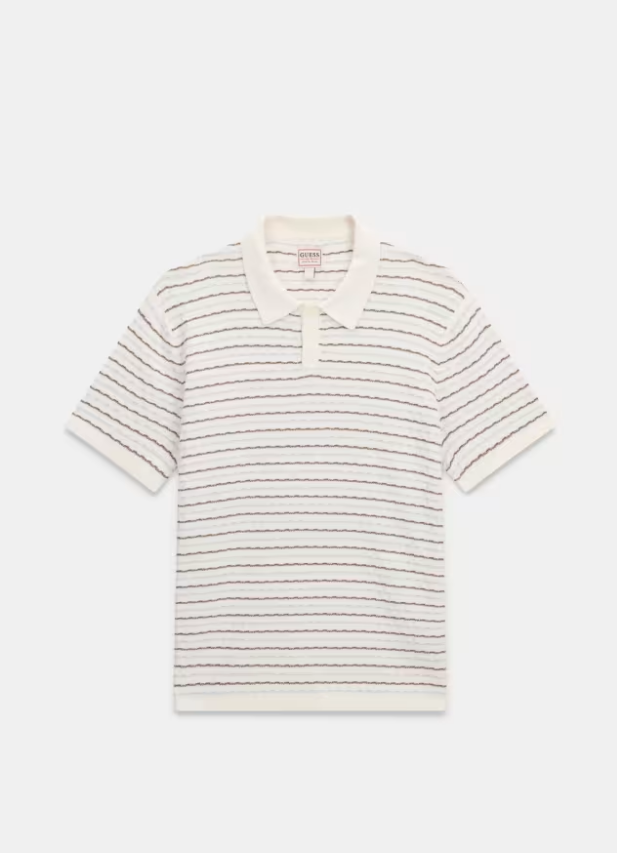 Guess Checkered Stripe Knit Polo | White Multi - M6GR27 Z0768 F0F8