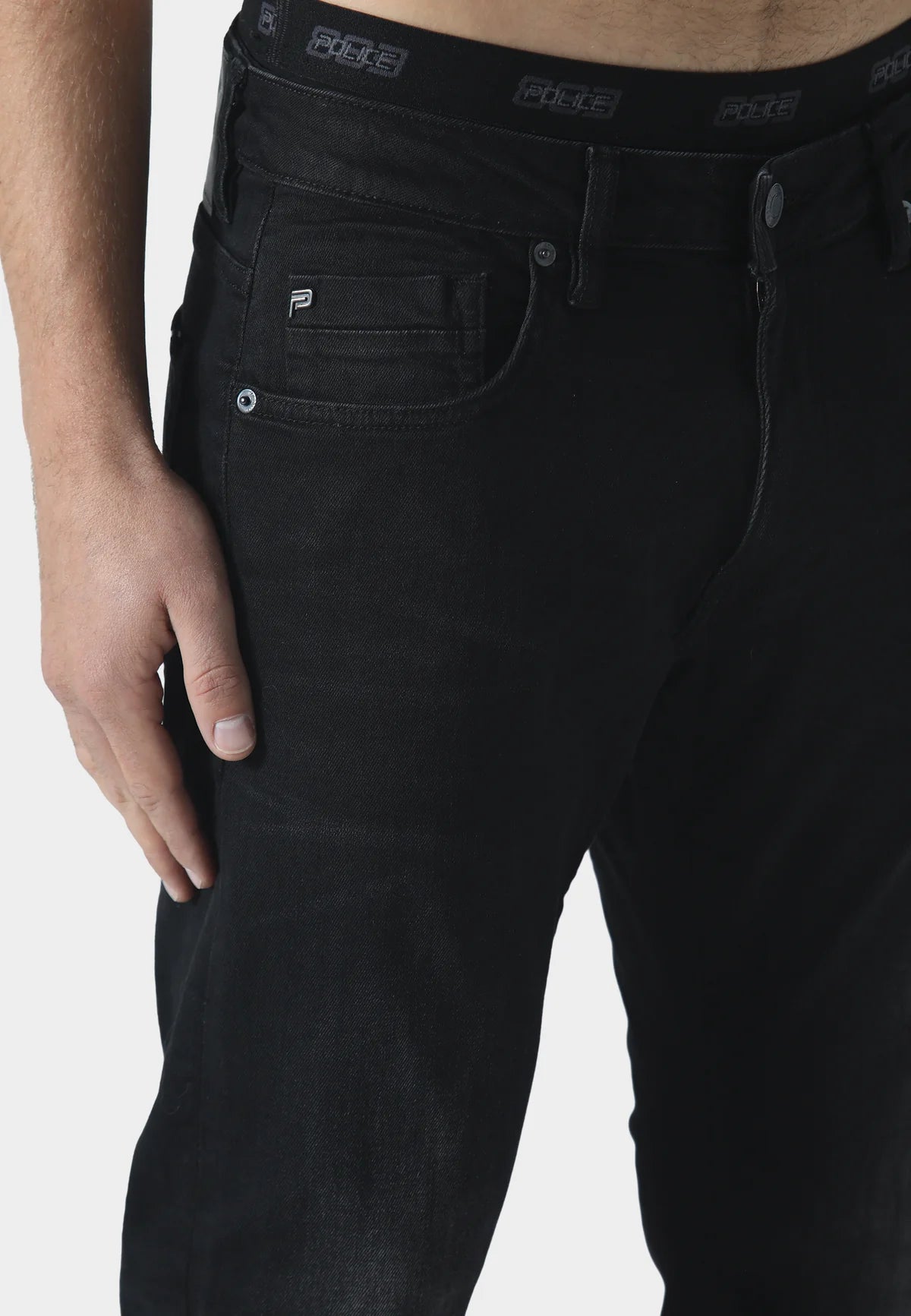 Black Clique Kara 883 Police Dino Slim Jeans, front view showing slim fit and classic denim texture.