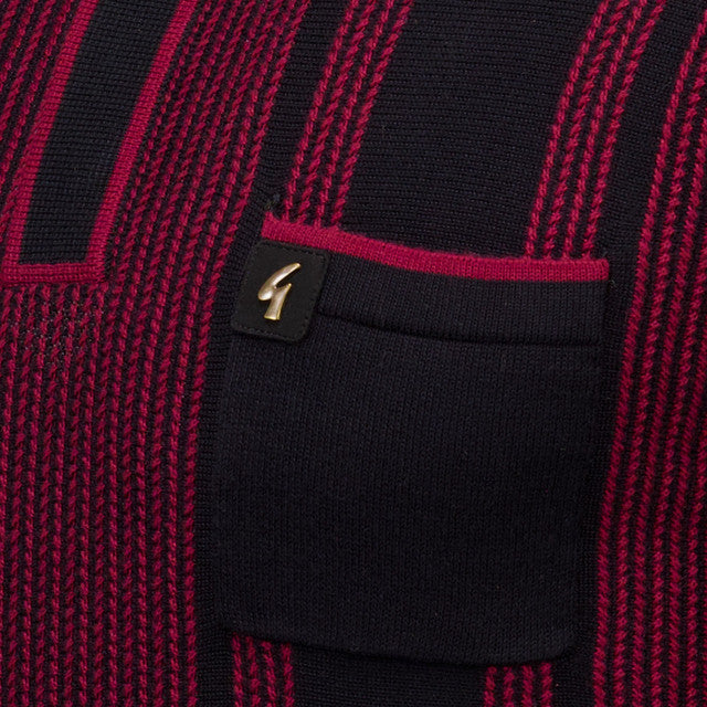 Gabicci Dante - Vintage Texture Stripe Knit Polo Long Sleeve | Black - V55GN04