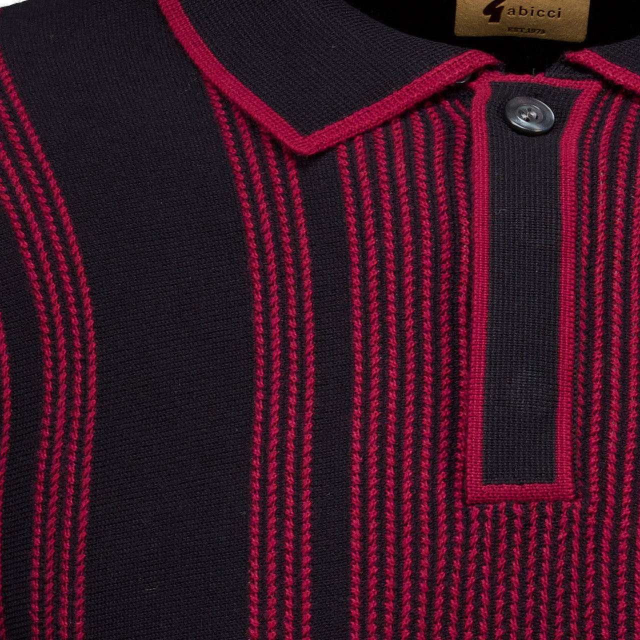 Gabicci Dante - Vintage Texture Stripe Knit Polo Long Sleeve | Black - V55GN04