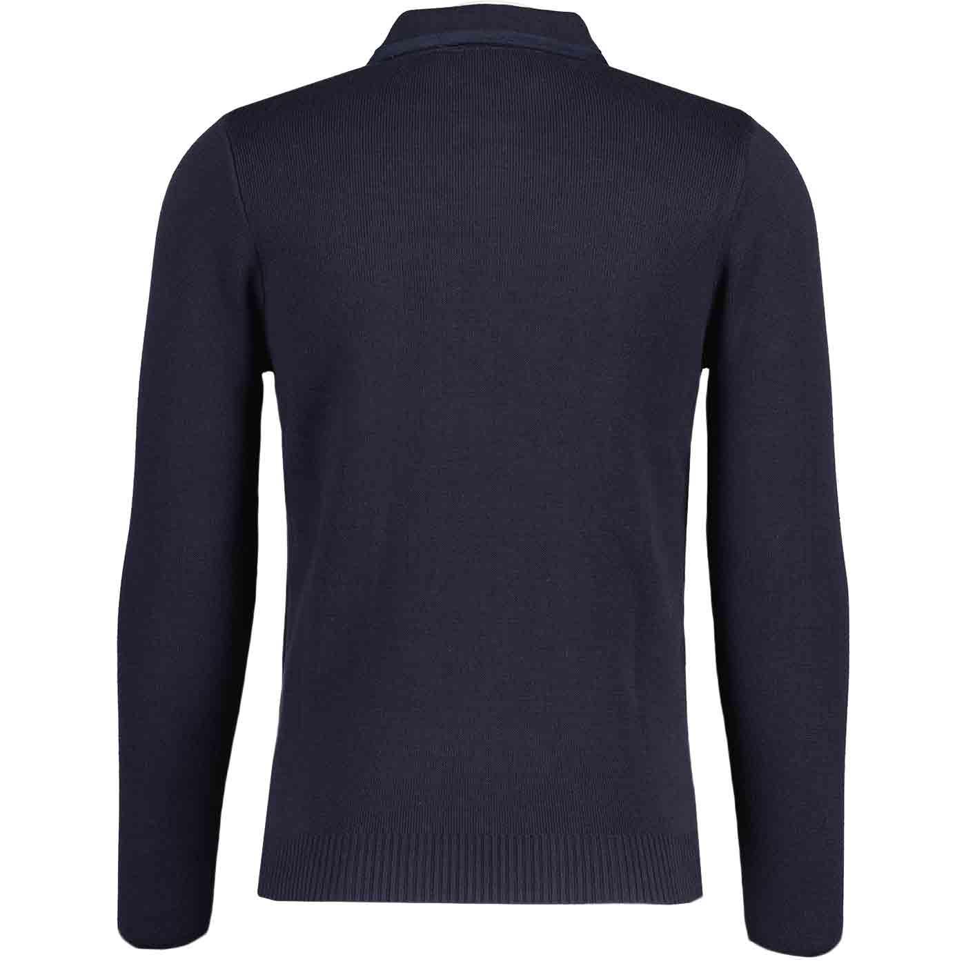 GABICCI Fleetwood Gabicci Vintage Fleetwood Zip Neck Knitted Mod Polo Shirt | Navy- V53GM28