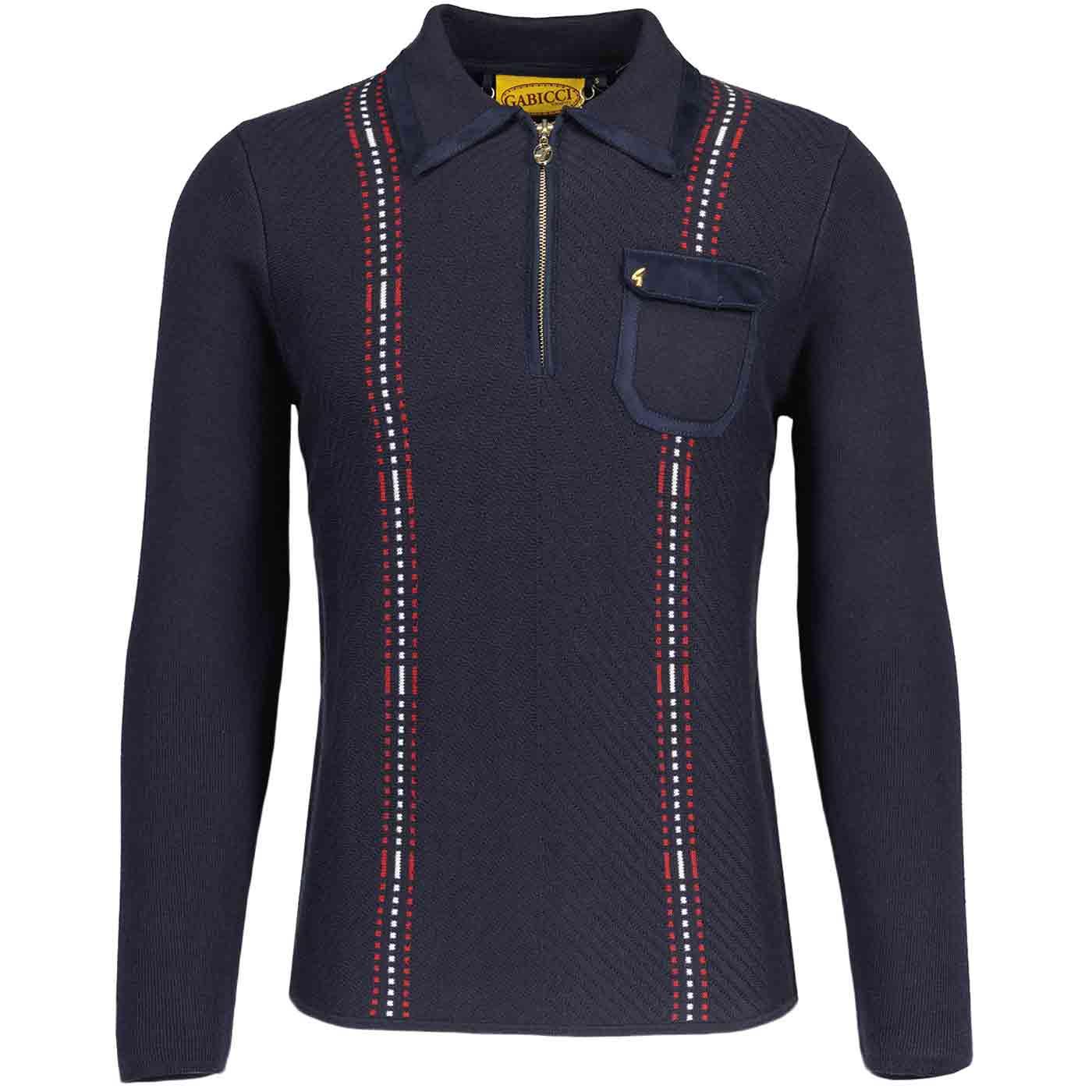 GABICCI Fleetwood Gabicci Vintage Fleetwood Zip Neck Knitted Mod Polo Shirt | Navy- V53GM28
