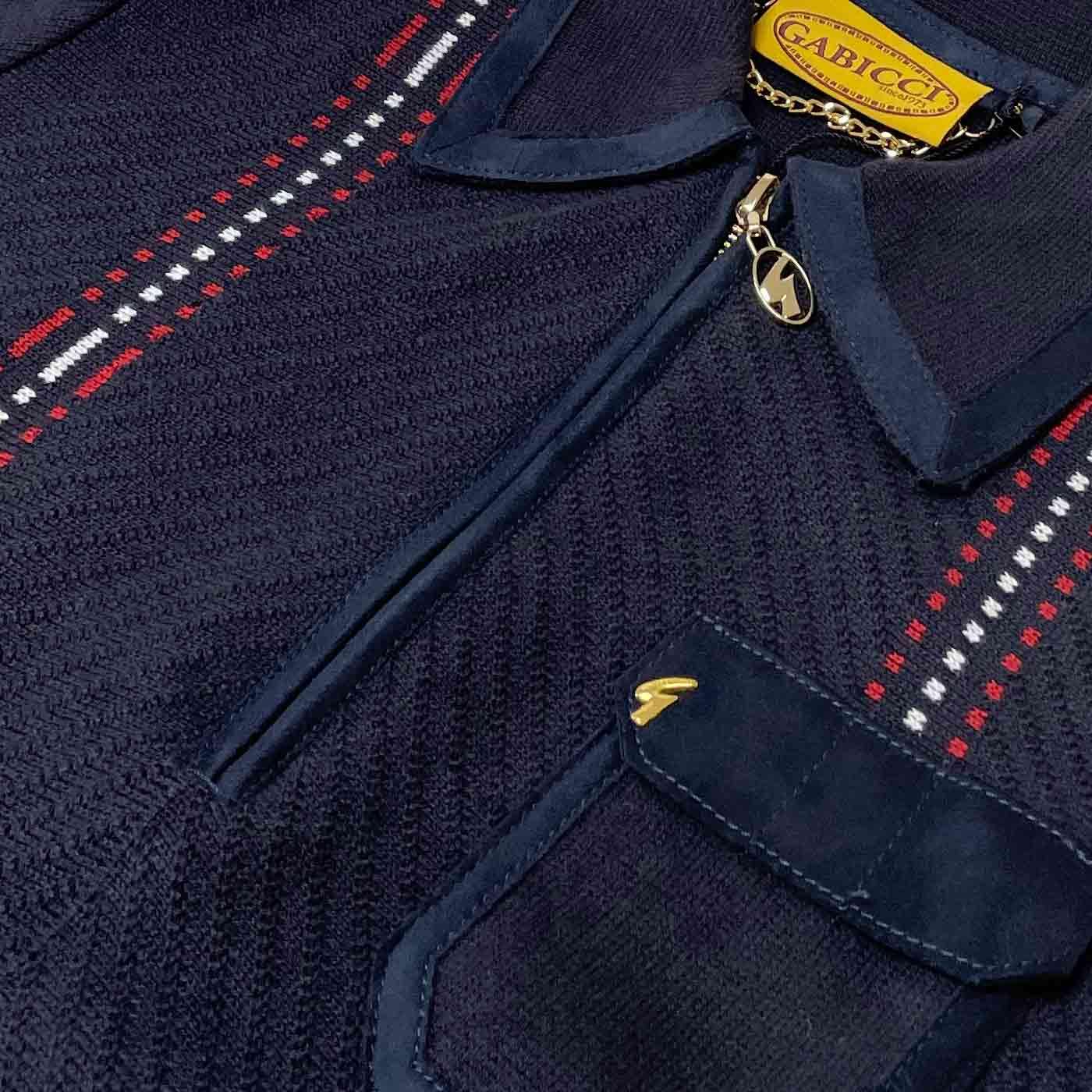 GABICCI Fleetwood Gabicci Vintage Fleetwood Zip Neck Knitted Mod Polo Shirt | Navy- V53GM28
