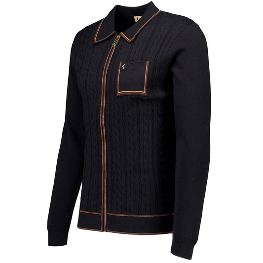 Gabicci - Laverne - Vintage Texture Knit Polo Long Sleeve | Black - V55GM15