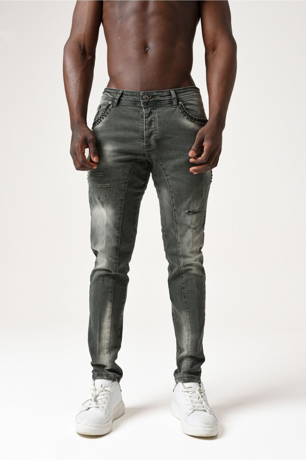 MARIO MORATO Men's Denim Trousers | Black Stone - Dark Green - 2639