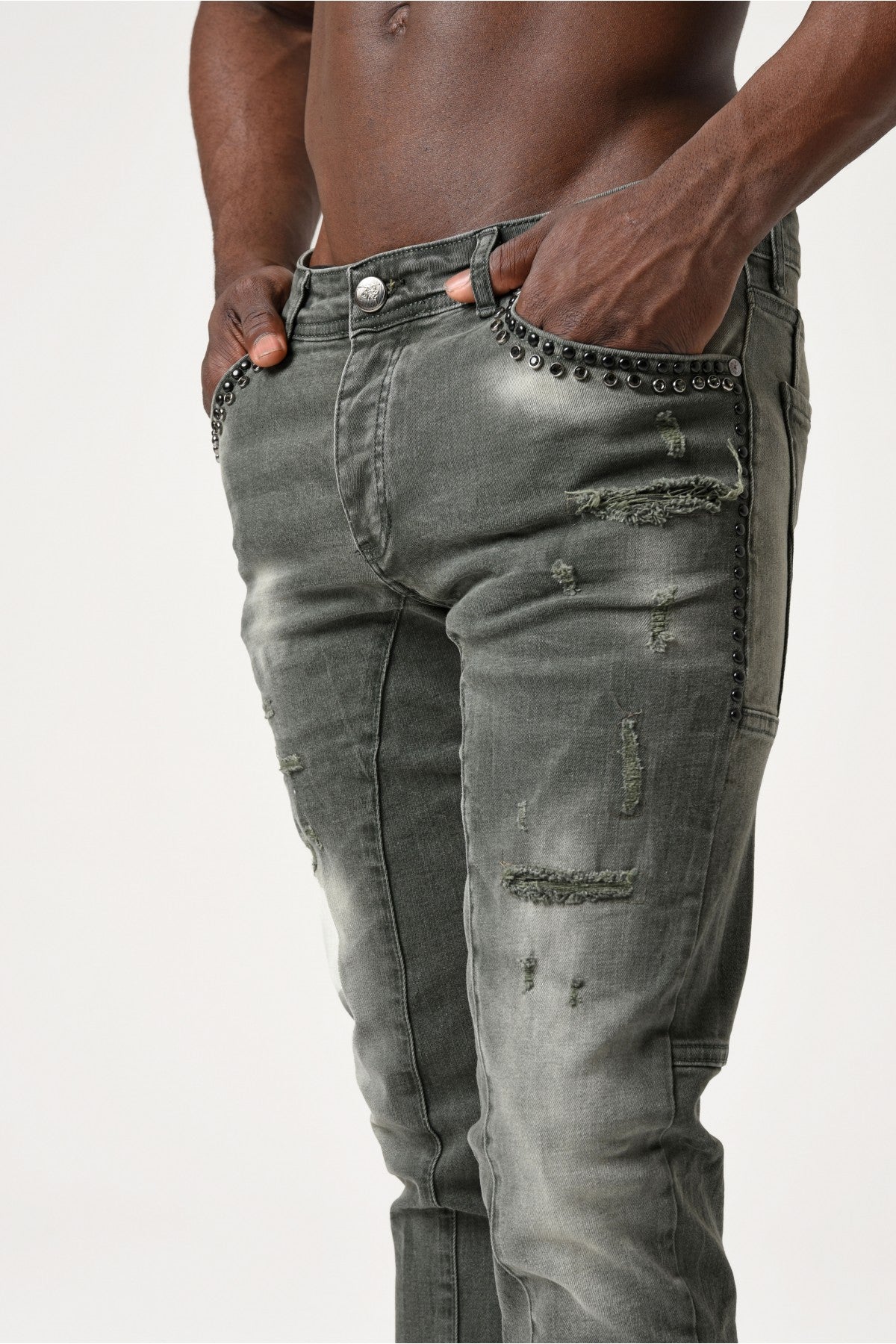 MARIO MORATO Men's Denim Trousers | Black Stone - Dark Green - 2639