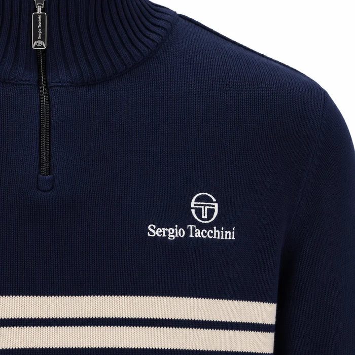 Sergio Tacchini New Dallas 1/4 Zip Knitted Jumper - Maritime Blue / Peyote (STM21392-563)