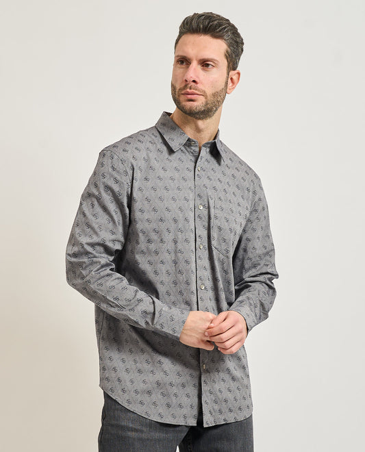 Guess men's Cotton Shirt with all-over logo | Grey - M6GH18 W113 FBDB