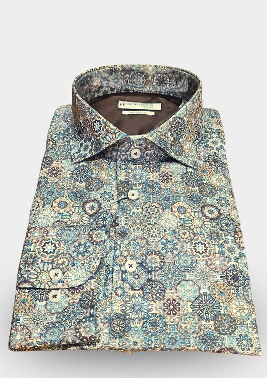 GIORDANO - Vintage Paisley Print Shirt | Taupe/Navy - 627860-60