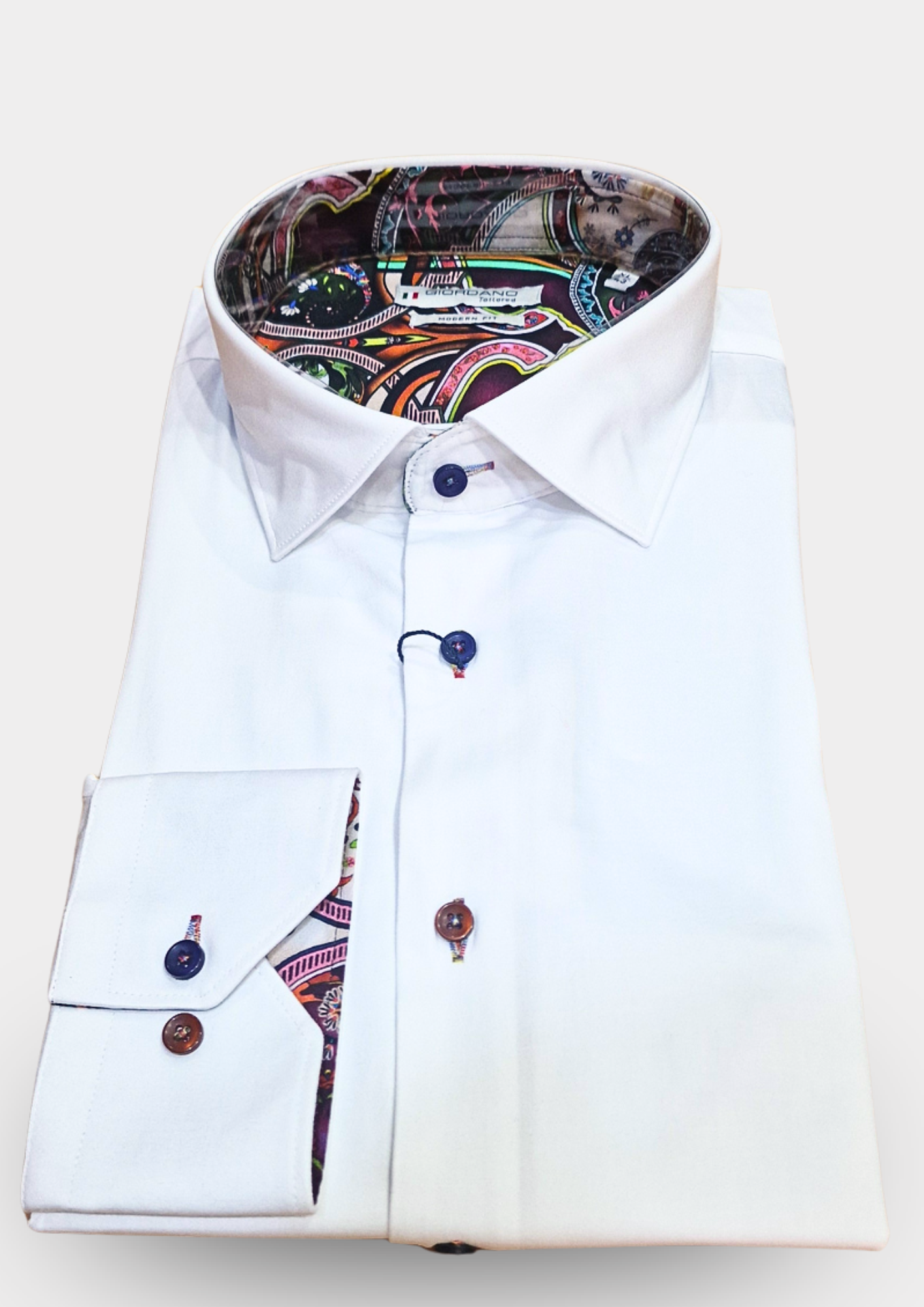 GIORDANO - Classic White Shirt with Paisley Trim | White - 627812-10