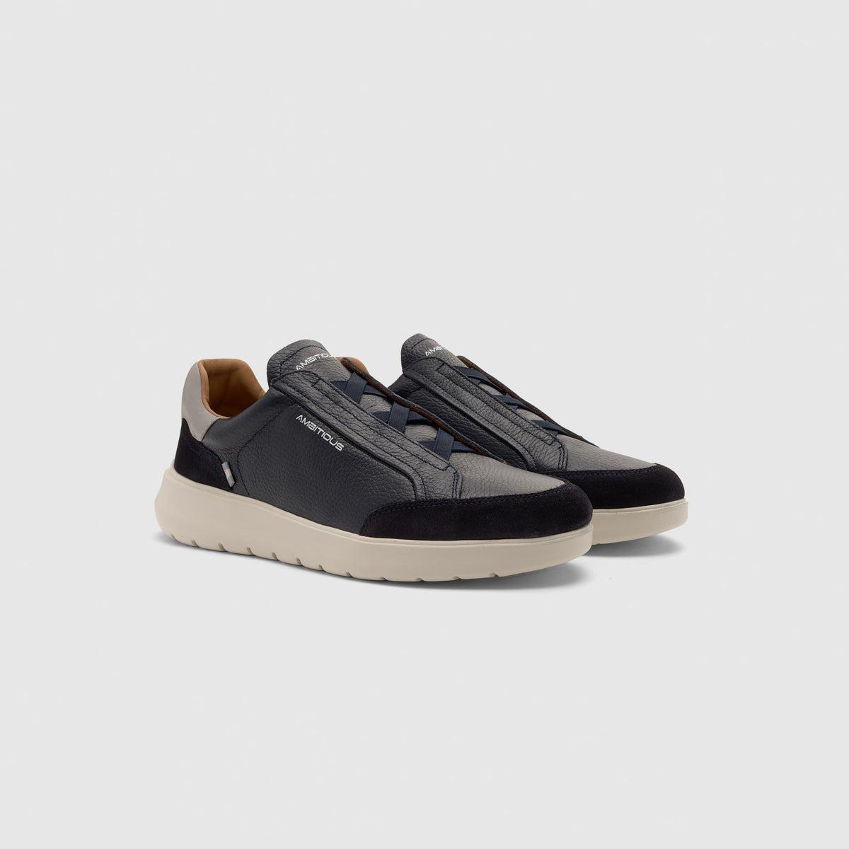Ambitious Shoes | HOVER Leather Slip-On Sneakers — Navy Blue (13721-1351AM)