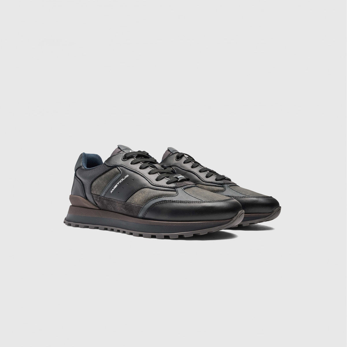 Ambitious Shoes | PARK Leather & Suede Smart Runner Sneakers — Black (14434-7316AM)